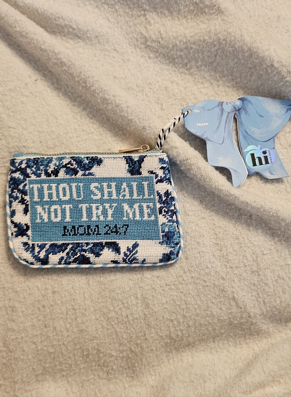 Hi Peach Layne Thou Shall Not Try Me Mother's Day Needlepoint Keychain Pouch